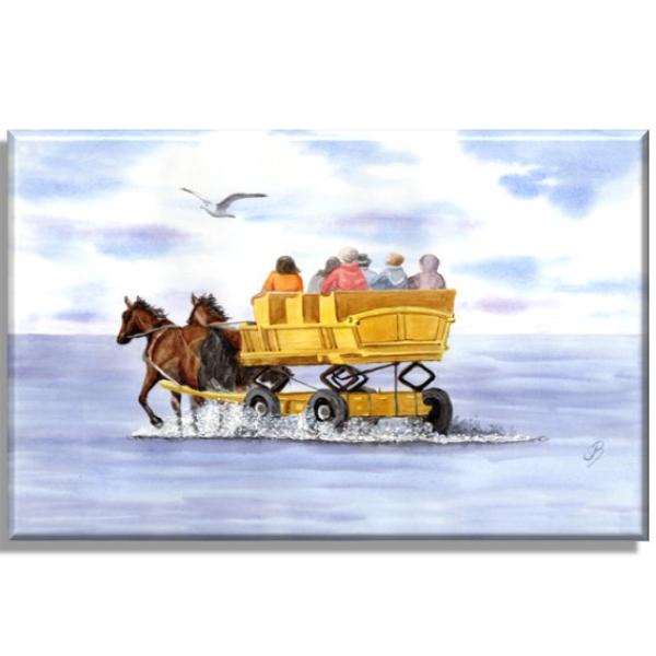 Leinwand 40 x 30 cm Keilrahmen Canvas-Leinen Aquarell Maritim Kunst Druck Kunstdruck Nordsee Cuxhaven Watt Wattwagen Kutsche Pferdekutsche Insel Neuwerk